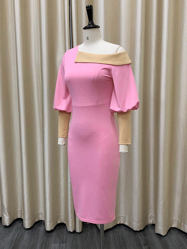 Color Block One Shoulder Midi Dress - ECHOINE