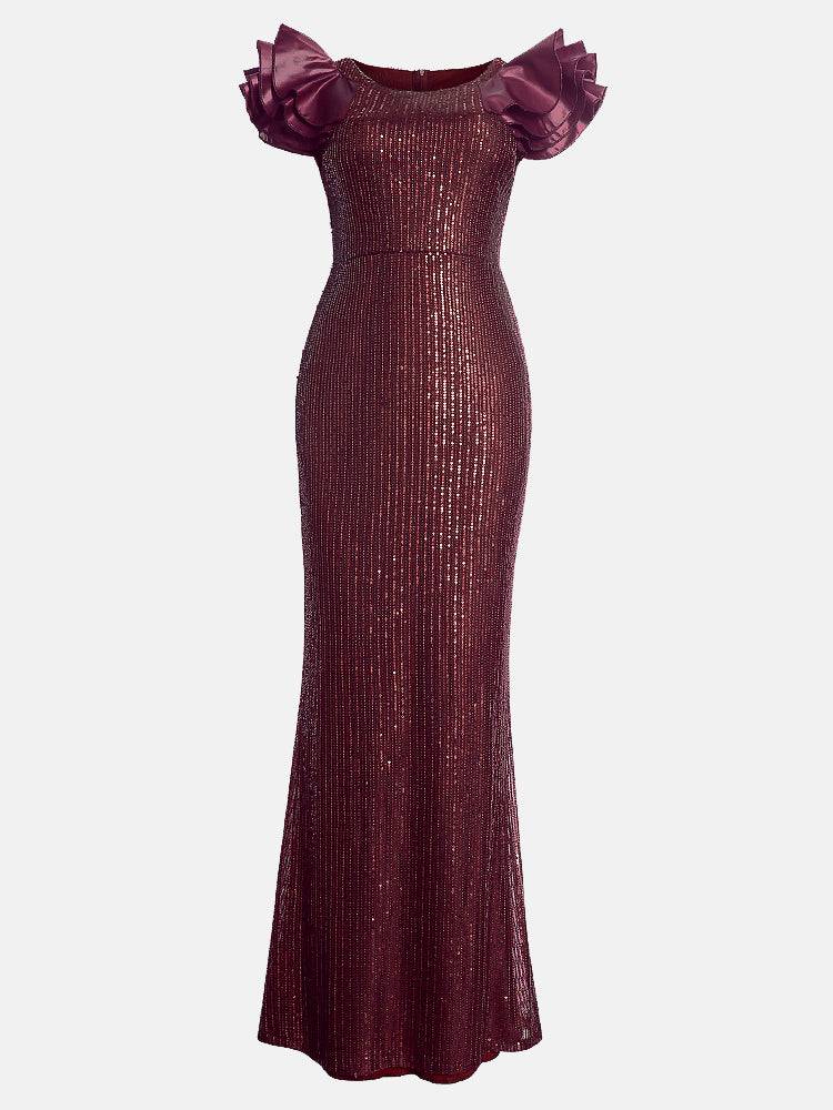 Sequin Leather Patchwork Fishtail Dress - ECHOINE