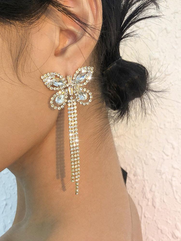 Butterfly Rhinestone Tassels Earrings - ECHOINE