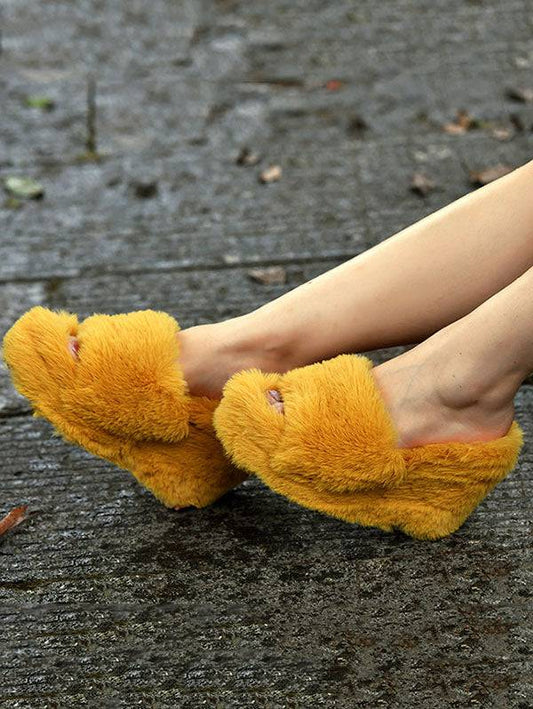 Fluffy Wedge High Heel Sandals - ECHOINE