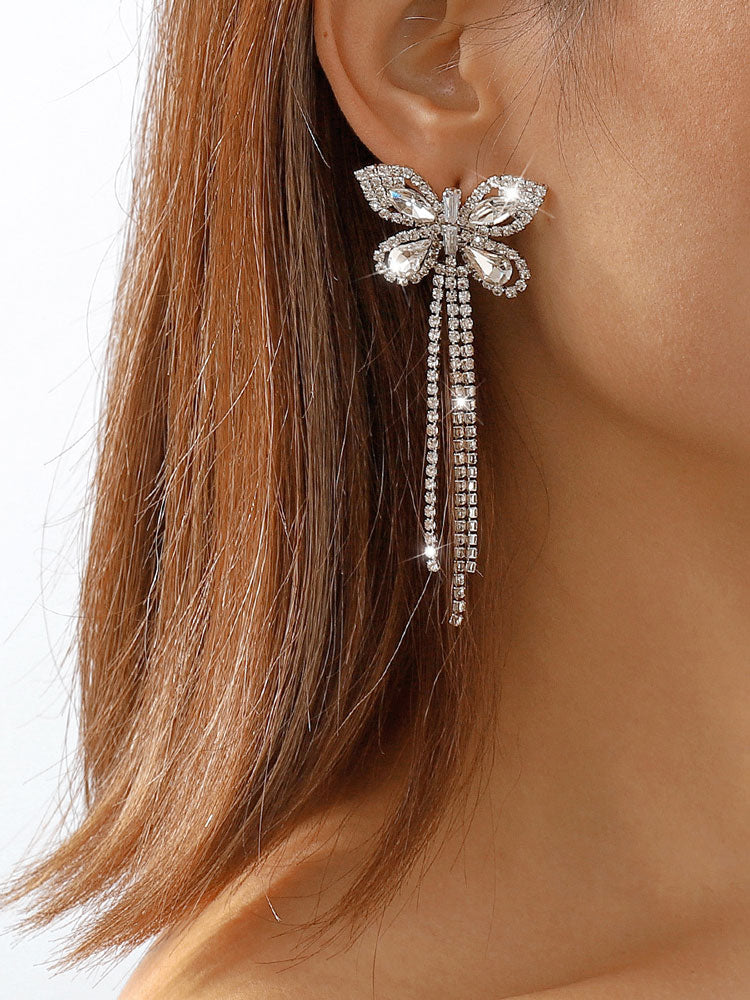 Butterfly Rhinestone Tassels Earrings - ECHOINE