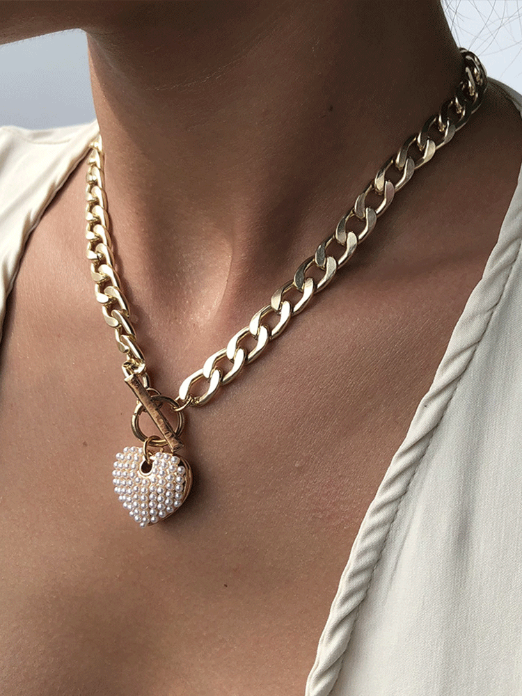 Pearl Heart Chain Necklace - ECHOINE