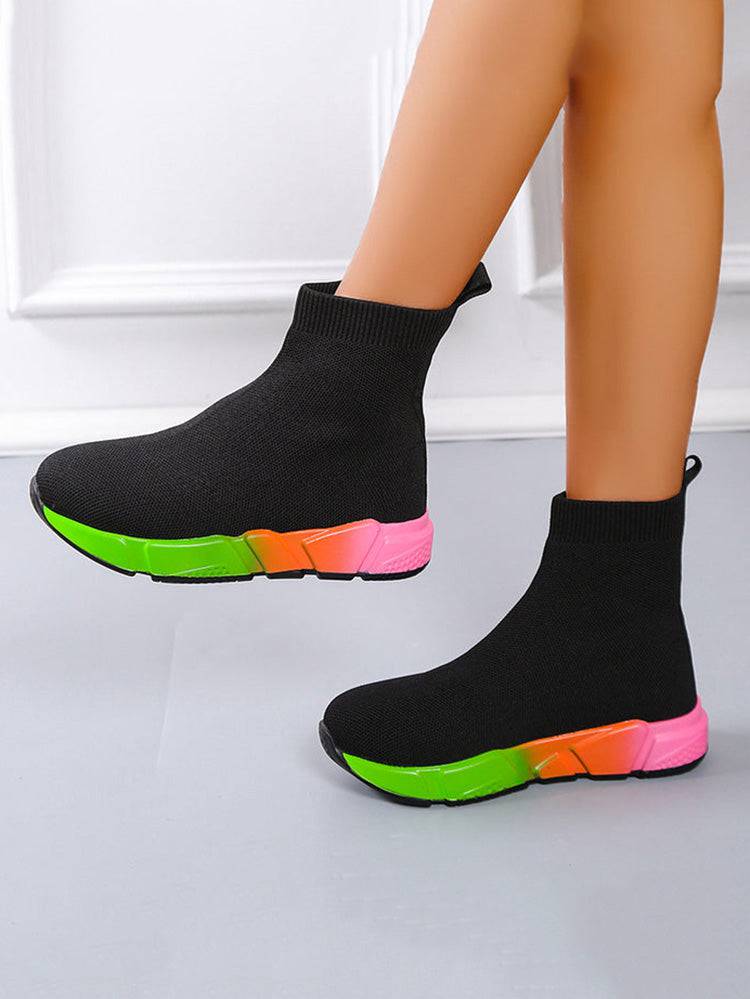 Color Block Knitted Platform Boots - ECHOINE