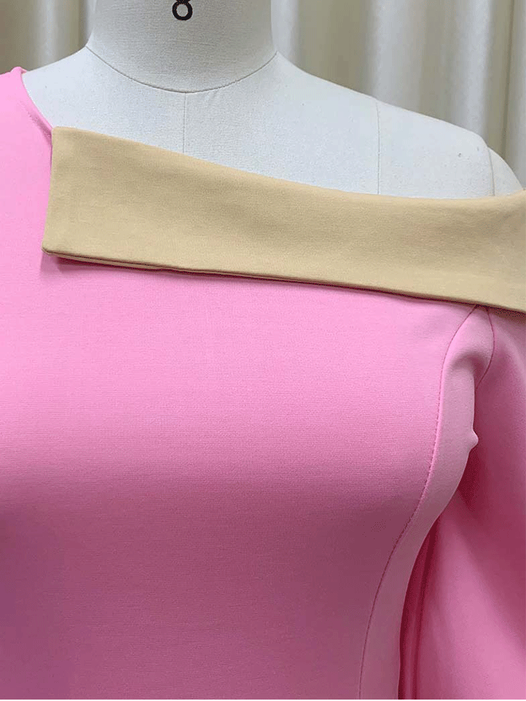 Color Block One Shoulder Midi Dress - ECHOINE