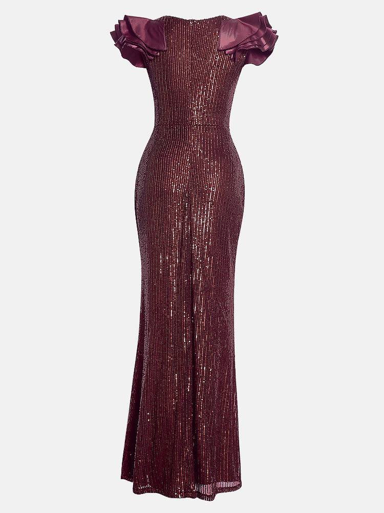 Sequin Leather Patchwork Fishtail Dress - ECHOINE