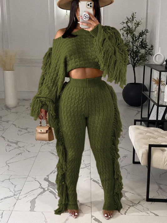 Knitted Tassel Outfit Sets - ECHOINE
