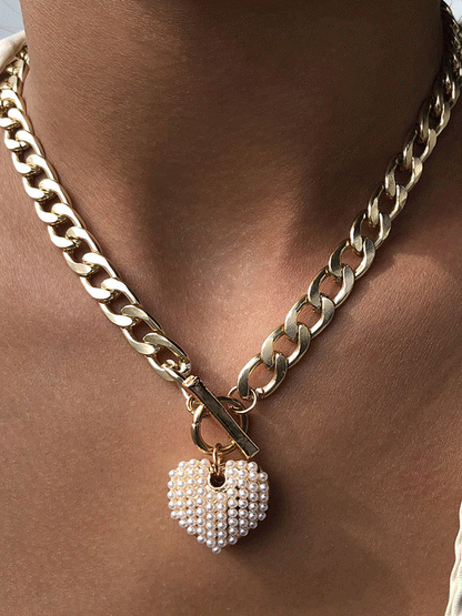 Pearl Heart Chain Necklace - ECHOINE