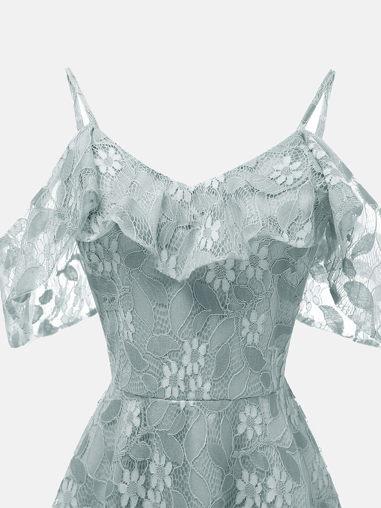 Floral Lace Cold Shoulder Party Dress - ECHOINE