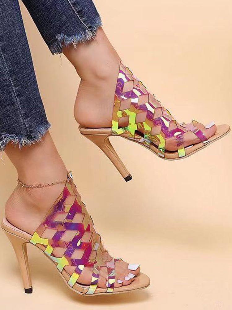 Colorful Sequins High Heel Sandals - ECHOINE