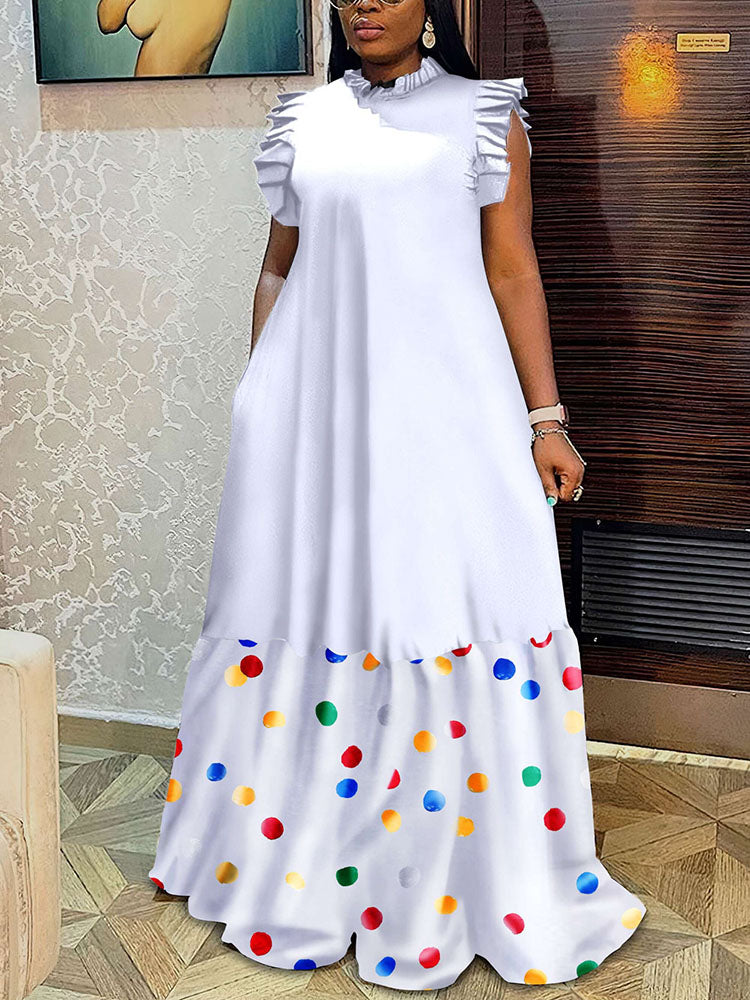 Printed Ruffle Sleeveless Maxi Dress - ECHOINE