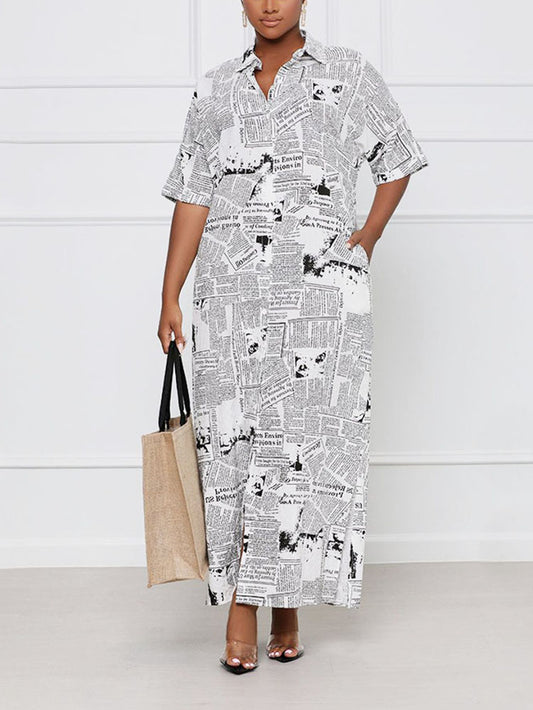 Newspaper Print Shirt Dress - ECHOINE