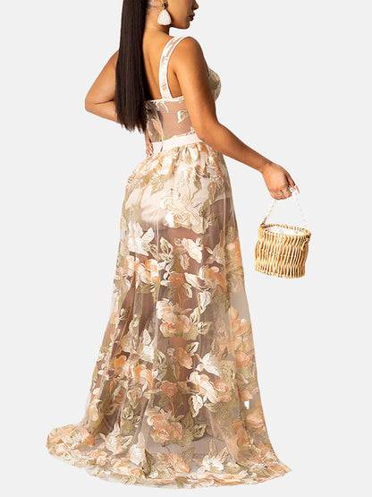 Embroidered Mesh Party Wedding Dress - ECHOINE
