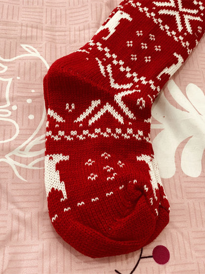 Christmas Elk Snowflake Print Pom Socks - ECHOINE