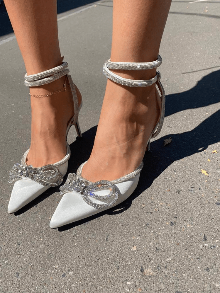 Rhinestone Bowknot Ankle Strap Heel | ECHOINE