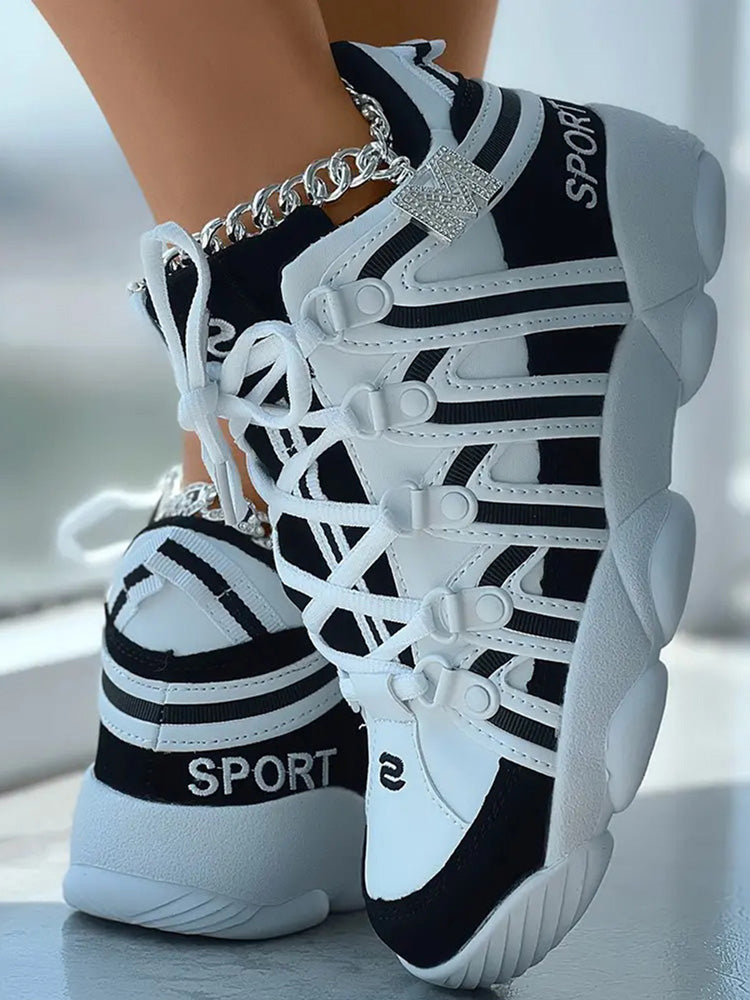 Lace-up Striped Sneakers - ECHOINE