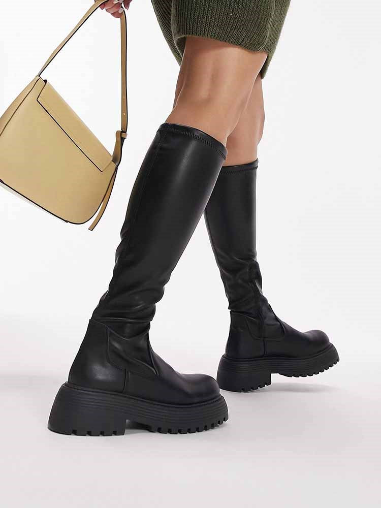 PU Leather Flat Heel Boots - ECHOINE