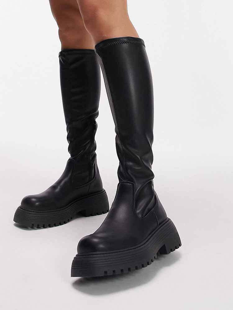 PU Leather Flat Heel Boots - ECHOINE