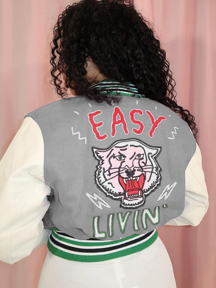 Easy Living Cropped Varsity Jacket - ECHOINE