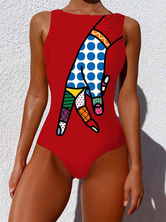 Abstract Painting One Piece Swimsuit - ECHOINE