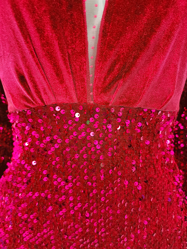 Sequin Velvet Mesh Patchwork Mini Dress - ECHOINE