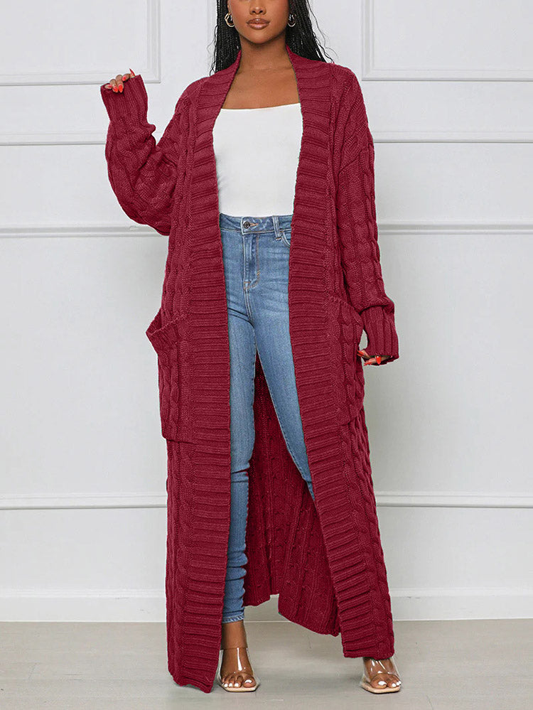 Knitted Solid Pocket Sweater Cardigan - ECHOINE