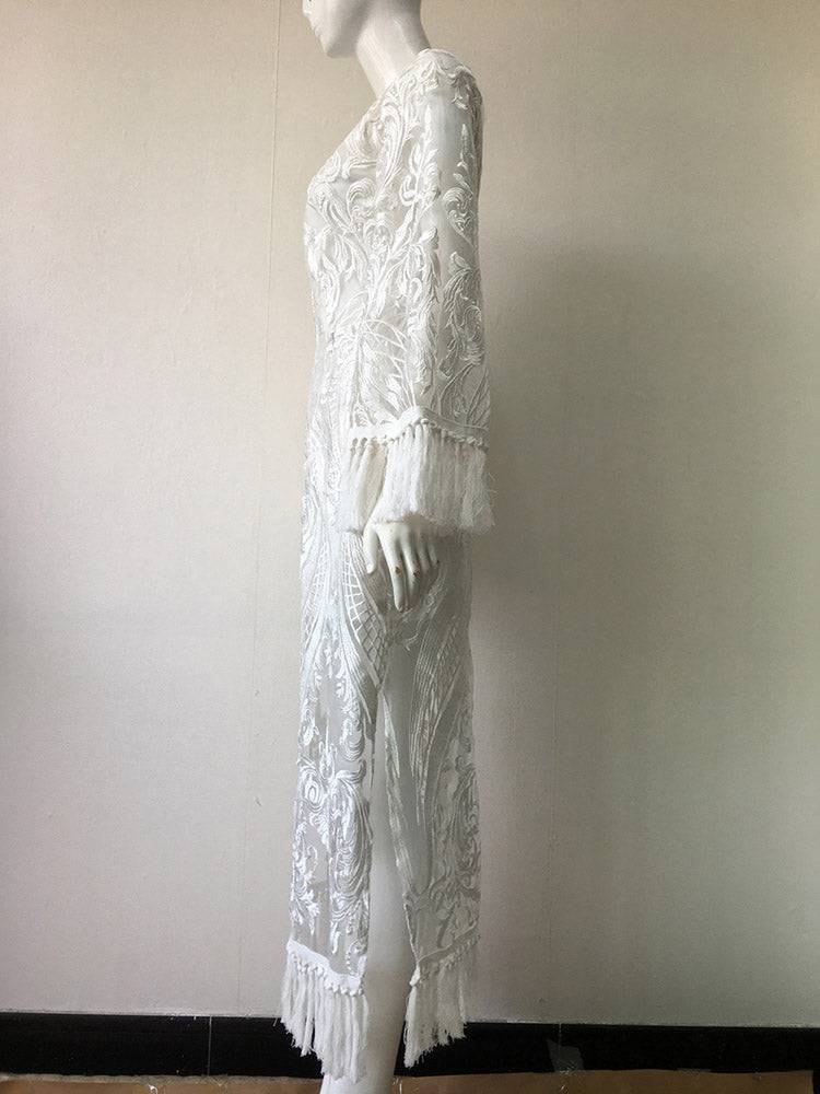 Elegant Lace Tassel Bell Sleeve Dresses - ECHOINE