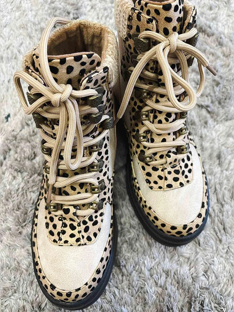 Leopard Lace Up Boots - ECHOINE