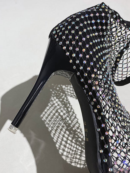 Rhinestone Mesh Heels - ECHOINE