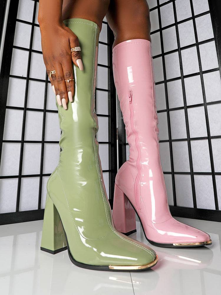 Solid Color High Heeled PU Leather Boots - ECHOINE
