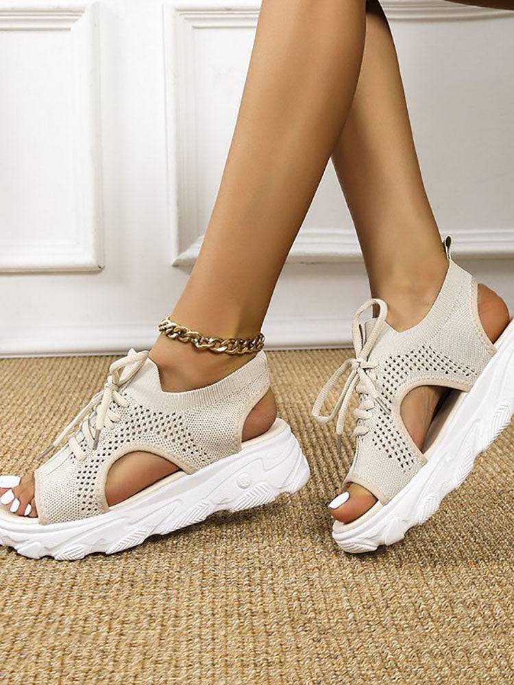Open Toe Knitted Platform Sandals - ECHOINE