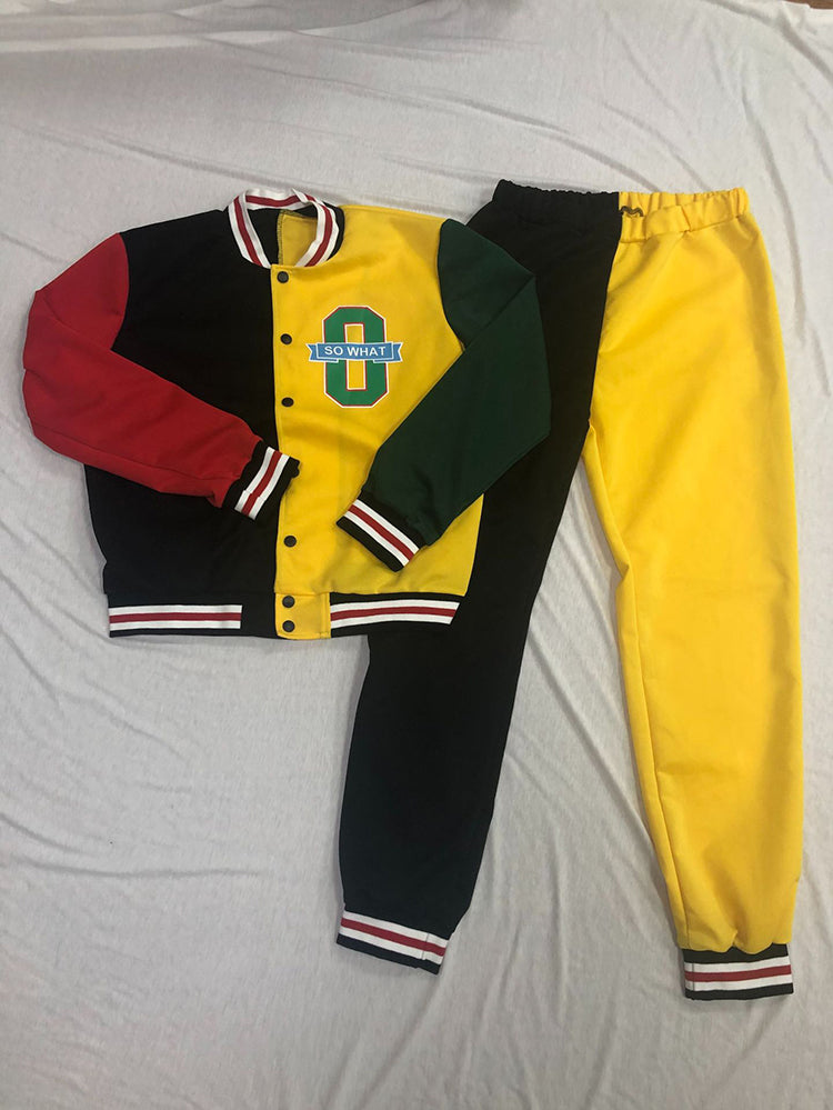 Color Block Baseball Jacket & Pants Set - ECHOINE