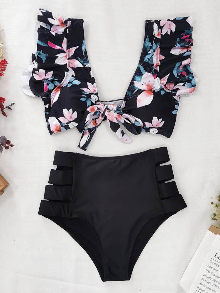 Floral Ruffle Bikini Set - ECHOINE