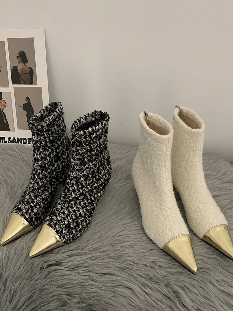 Woolen Stiletto Pointed Toe Ankle Boots - ECHOINE