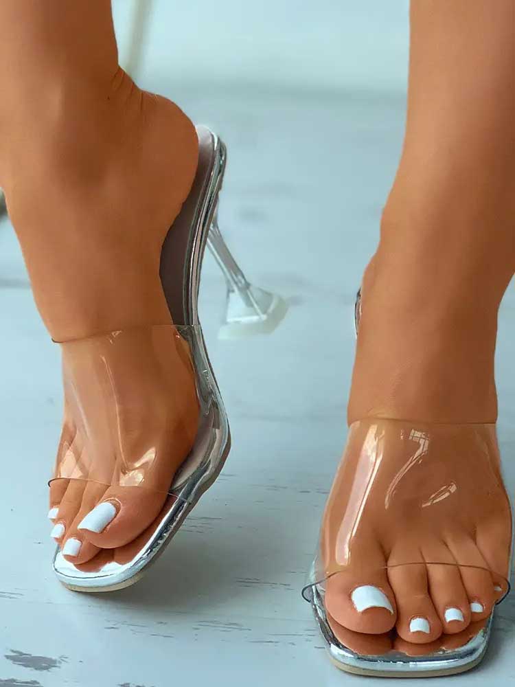 Transparent Pyramid Heel Sandals - ECHOINE