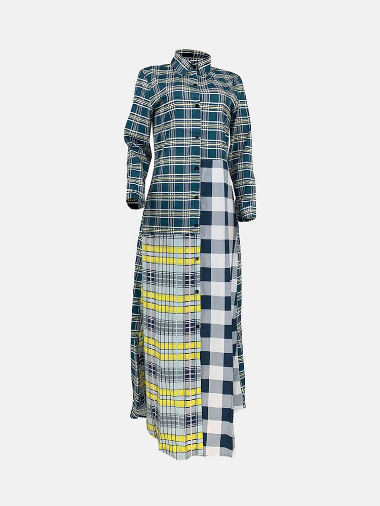 Plaid Turndown Collar Dresses Coat - ECHOINE