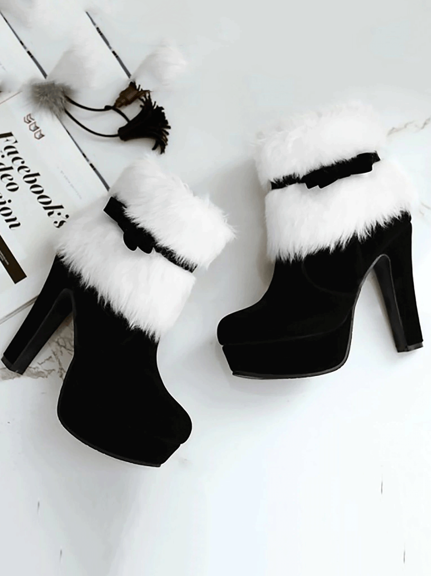 Fur Bow High Heels Ankle Boots - ECHOINE