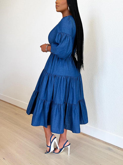 Ruffle Denim Dress - ECHOINE