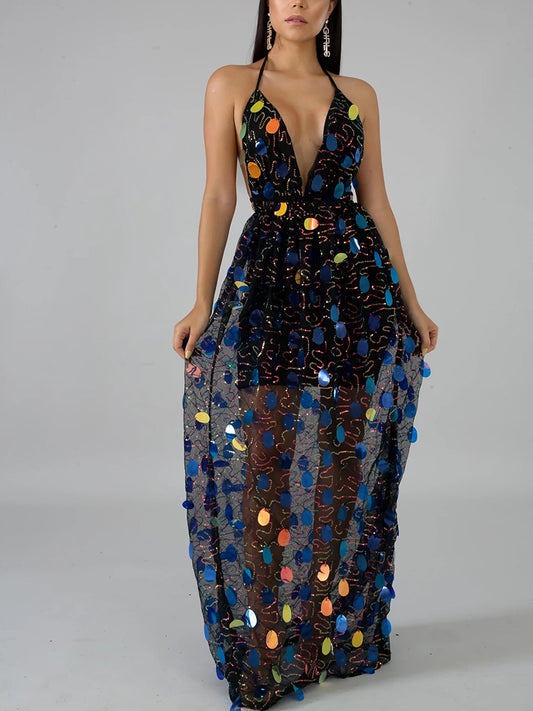 Backless Strappy Sequin Dress - ECHOINE