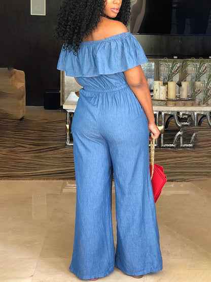 Off Shoulder Ruffle Wide Leg Jumpsuit - ECHOINE