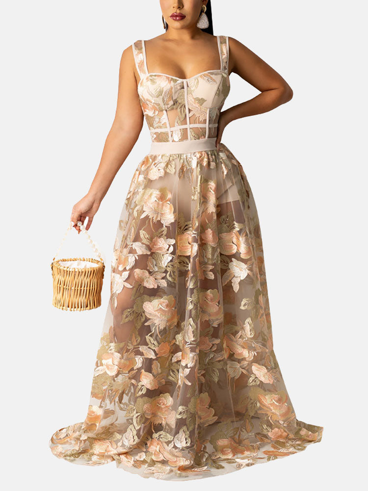 Embroidered Mesh Party Wedding Dress - ECHOINE