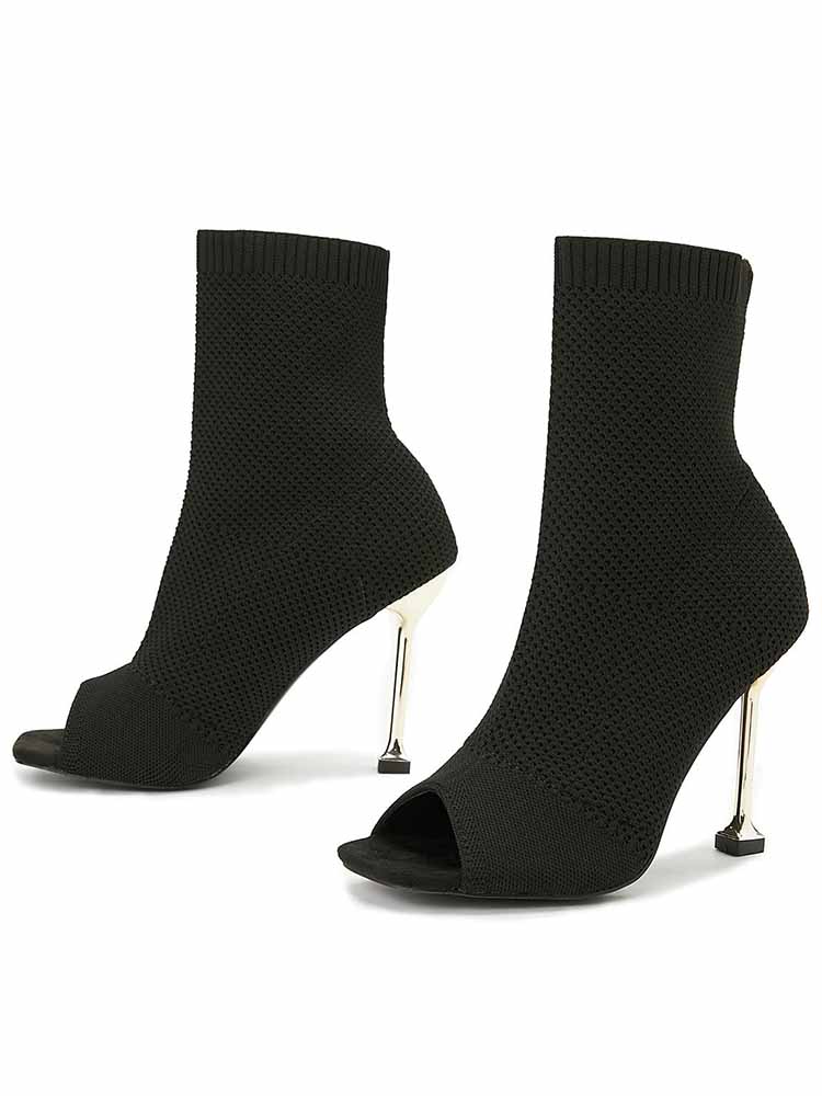 Peep Toe Stiletto Heeled Sock Boots - ECHOINE