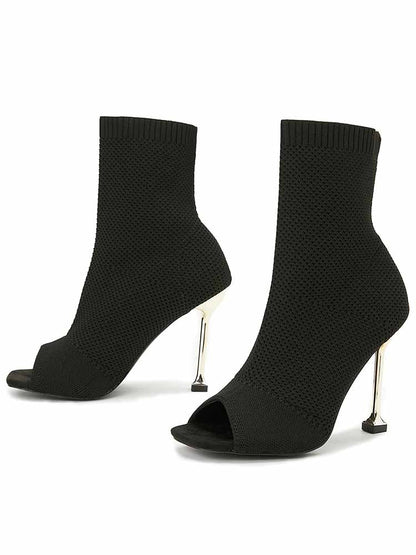 Peep Toe Stiletto Heeled Sock Boots - ECHOINE
