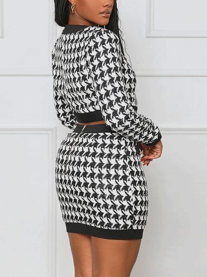 3PC Long Sleeve Print Skirt Set - ECHOINE