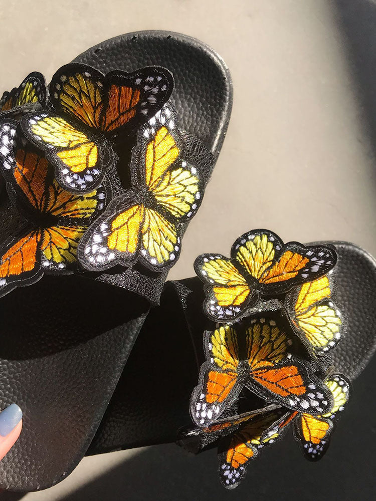 Embroidered Butterfly Slippers - ECHOINE