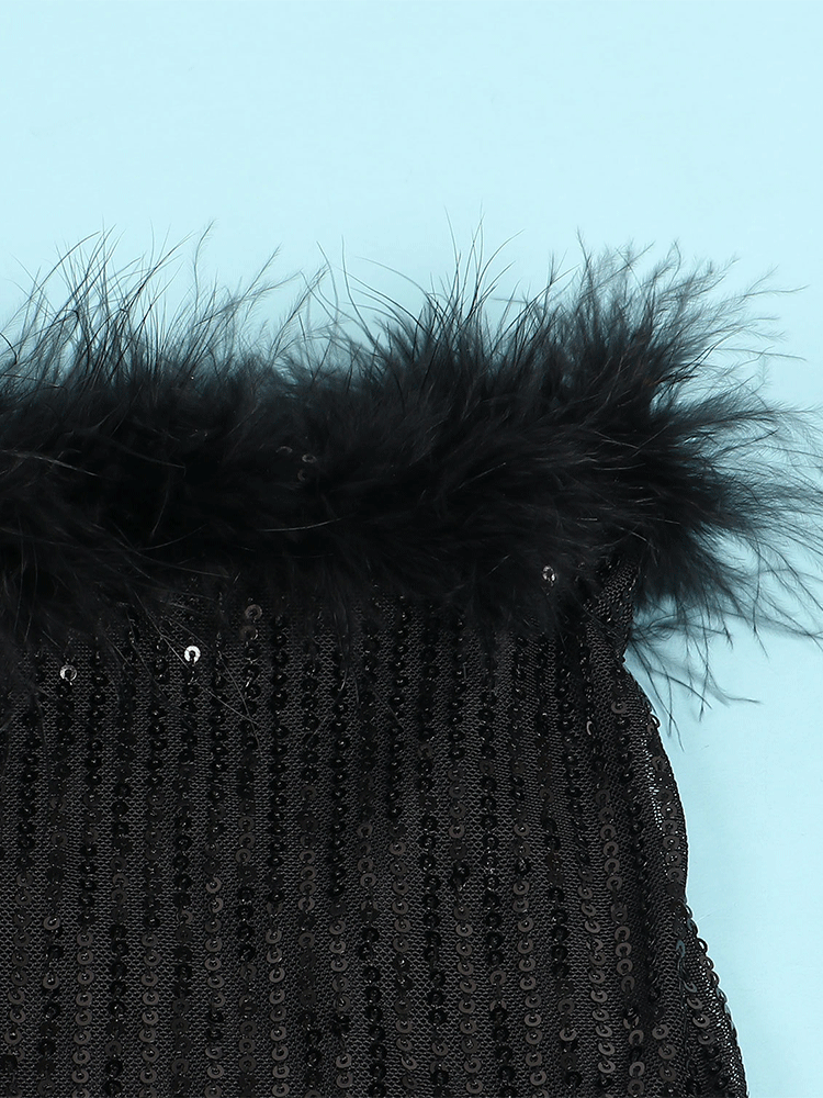 Sequin Feather Patchwork Mini Dress - ECHOINE
