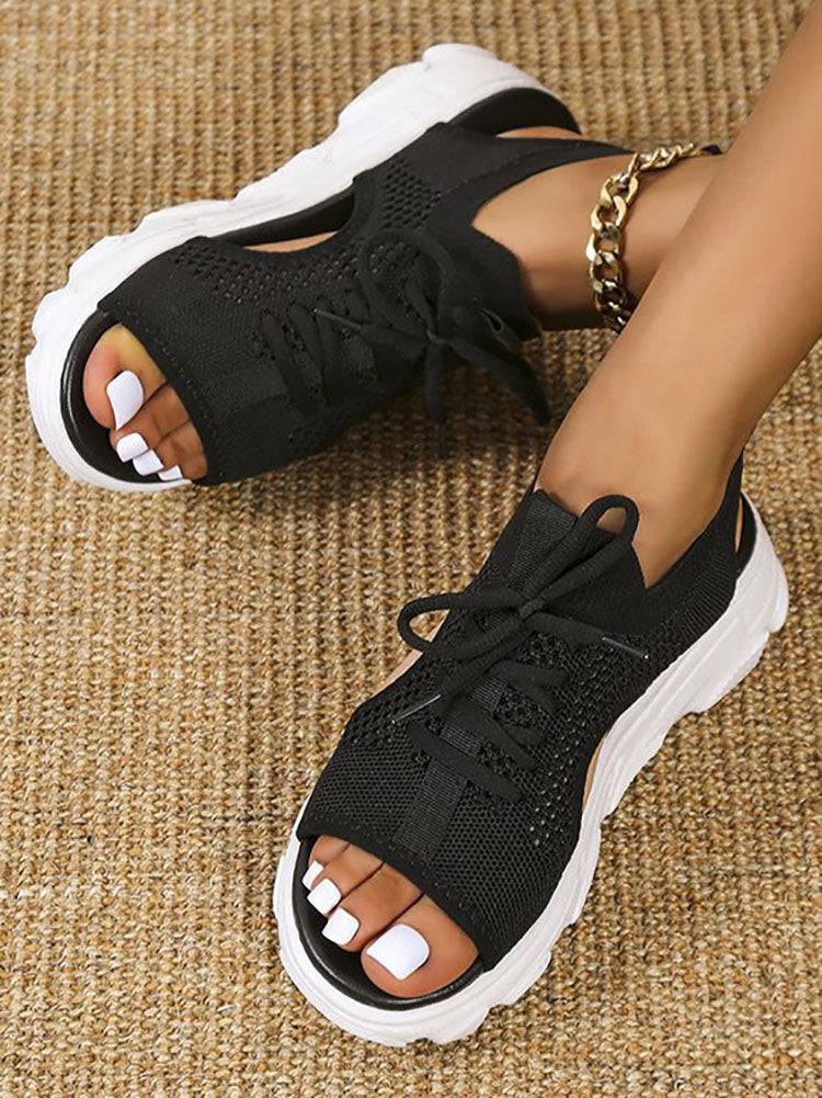 Open Toe Knitted Platform Sandals - ECHOINE