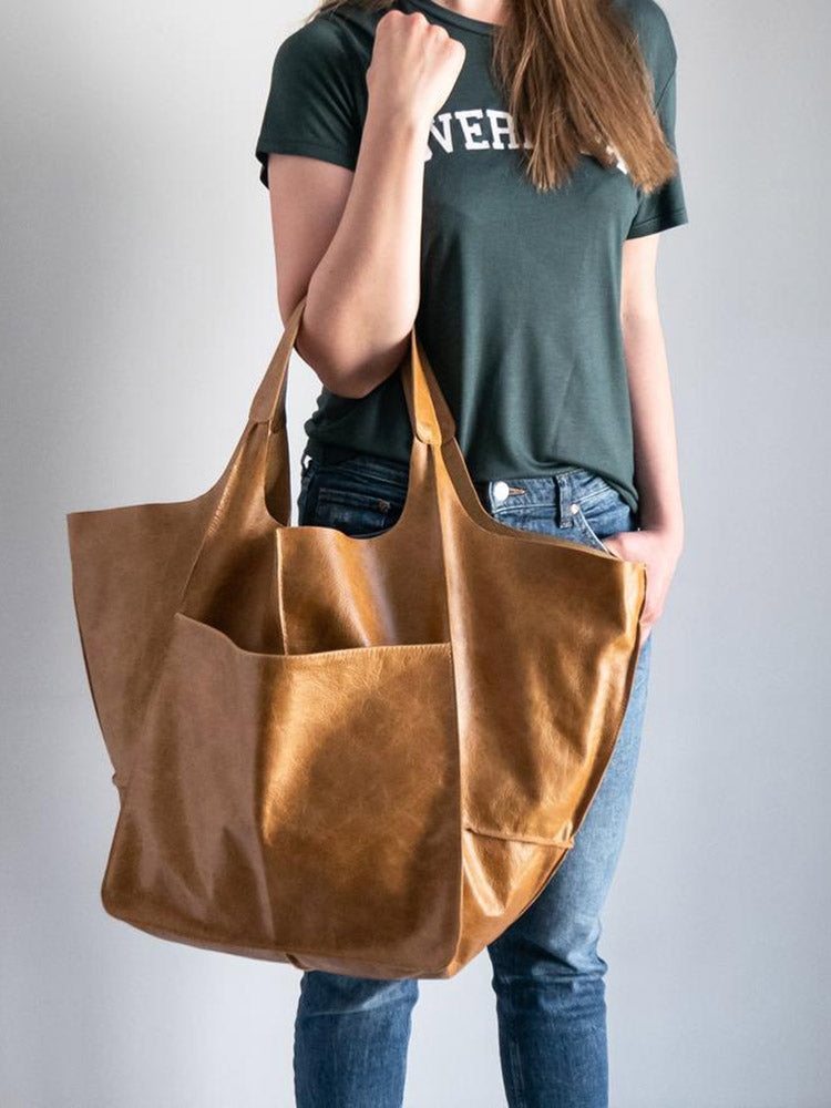 Large Capacity Leather Tote - ECHOINE
