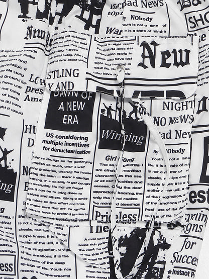 Newspaper Letter Print Drawstring Skirt - ECHOINE