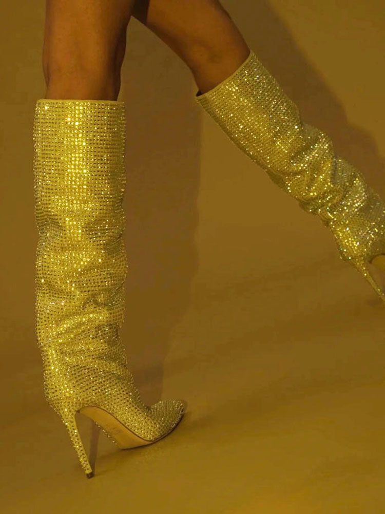 Crystal-Embellished Suede Boots - ECHOINE