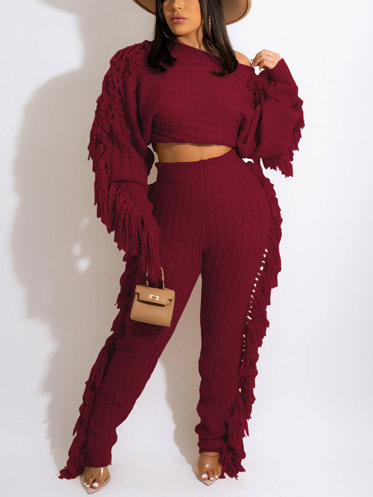 Knitted Tassel Outfit Sets - ECHOINE